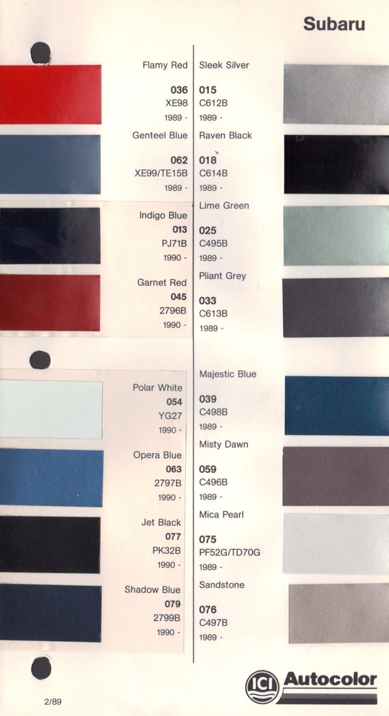 1989 - 1994 Subaru Paint Charts Autocolor